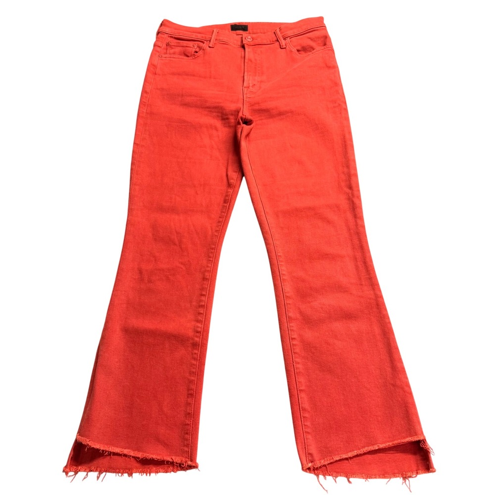 Mother The Insider Crop Step Fray Jeans Hot Rod Red 29 1157-674 High Rise Flare